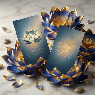 Tarjeta De Visita Instructor de Yoga con Loto Brillante Azul y Símbo