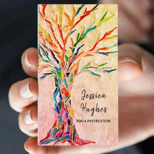 Tarjeta De Visita Instructor de yoga de árbol colorido