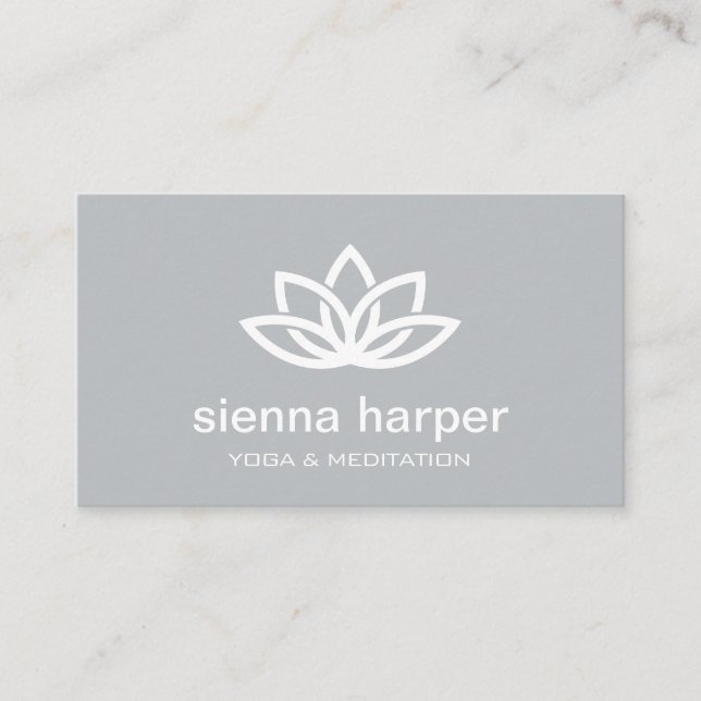 Tarjeta De Visita Instructor de yoga de flores de Lotus Gray (Anverso)