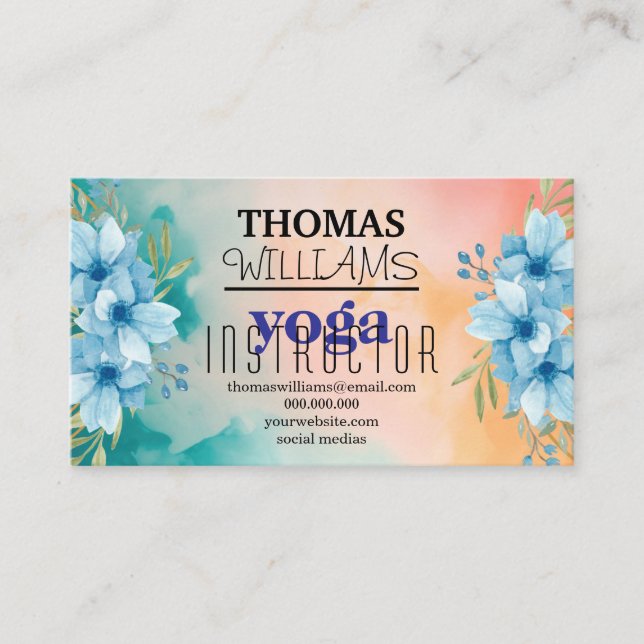 Tarjeta De Visita Instructor de yoga de ilustracion floral Mandala H (Anverso)