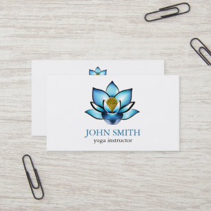 Tarjeta De Visita Instructor de Yoga de Loto Azul Blanco Minimalista