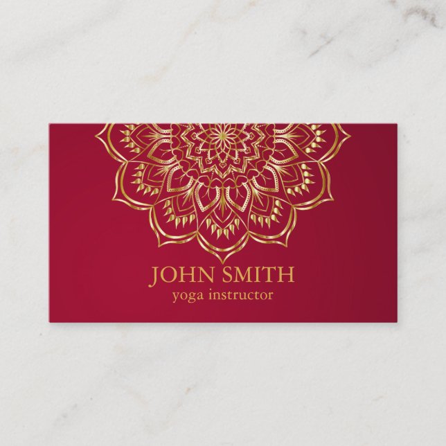 Tarjeta De Visita Instructor de Yoga de Mandala Verde azulada y dora (Anverso)