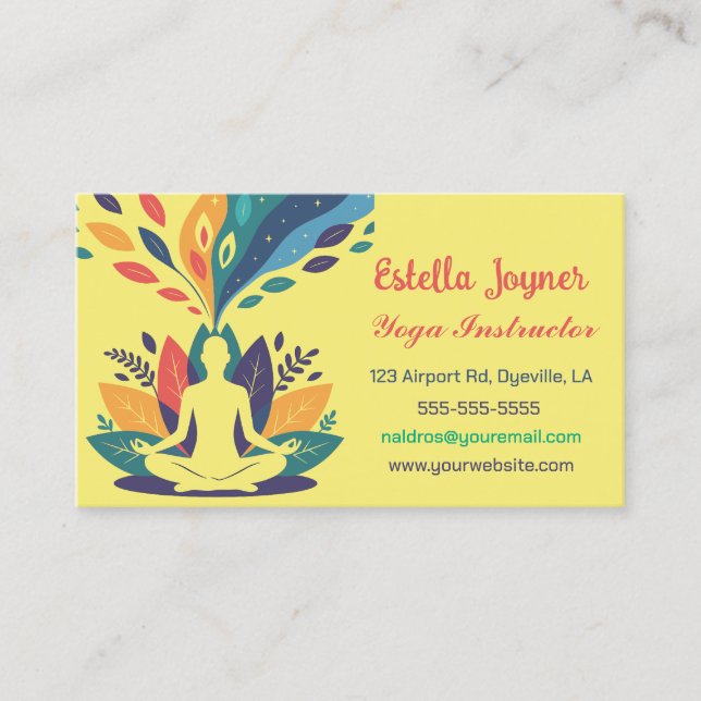 Tarjeta De Visita Instructor de Yoga Editable (Anverso)