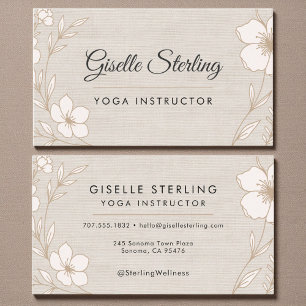 Tarjeta De Visita Instructor de Yoga Elegante Lino Floral Botánico