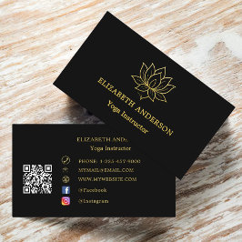Tarjeta De Visita Instructor de Yoga flor de loto de oro negro