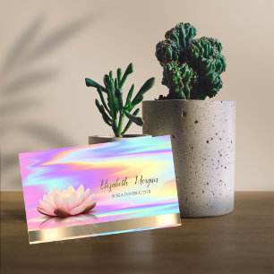Tarjeta De Visita Instructor de Yoga Flor de Loto Dorado Holográfico