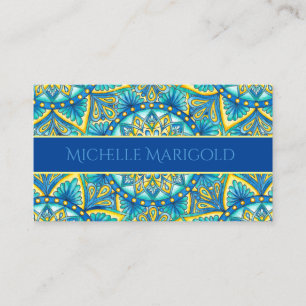 Tarjeta De Visita Instructor de Yoga Floral Azul Mandala