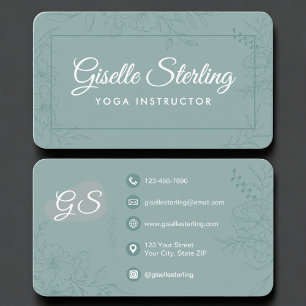 Tarjeta De Visita Instructor de Yoga Floral Verde Turquesa