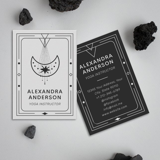 Tarjeta De Visita Instructor de Yoga Geométrico Celestial Crescent M (Geometric Celestial Crescent Moon Yoga Instructor Business Card)