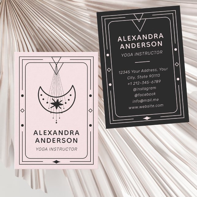Tarjeta De Visita Instructor de Yoga Geométrico Celestial Crescent M (Geometric Celestial Crescent Moon Yoga Instructor Business Card)
