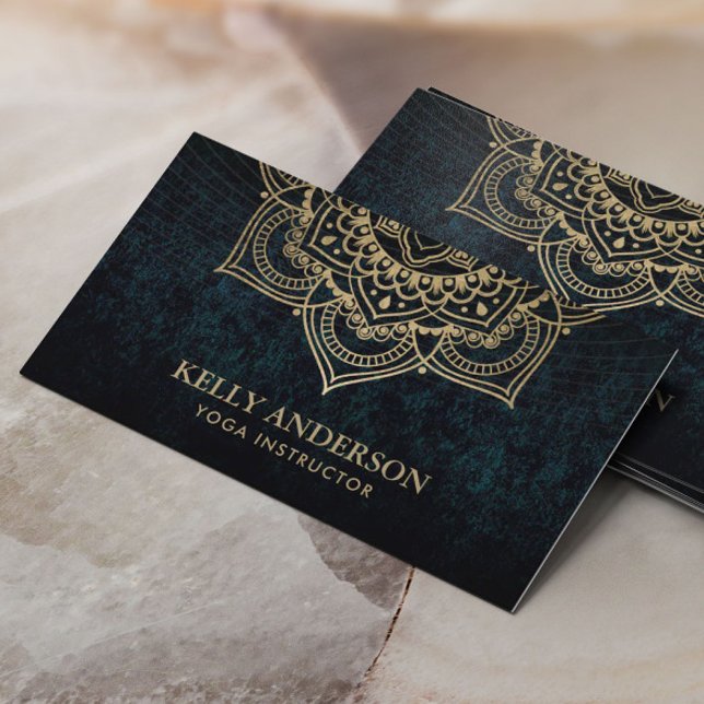 Tarjeta De Visita Instructor de yoga Gold Lotus Mandala Dark (Subido por el creador)