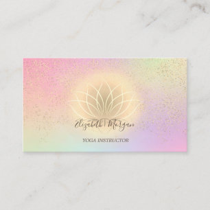 Tarjeta De Visita Instructor de Yoga Holográfico Gold Lotus Confetti