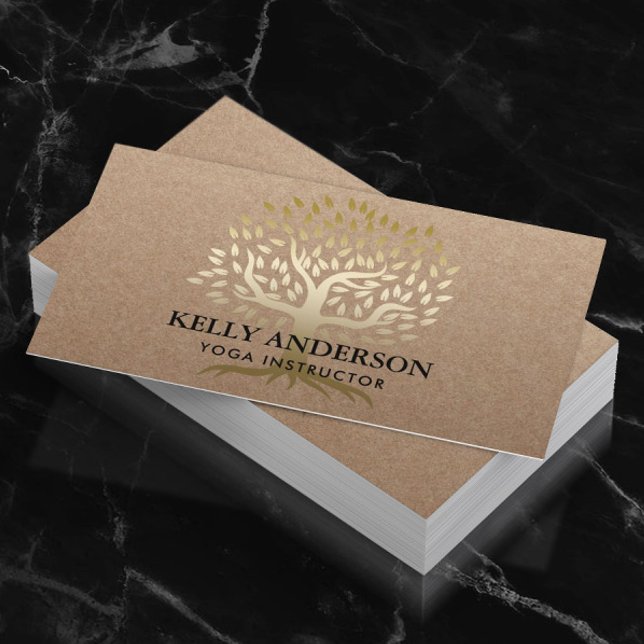 Tarjeta De Visita Instructor de yoga Kraft Rústico del árbol de oro (Subido por el creador)