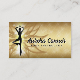 Tarjeta De Visita Instructor de yoga Lotus Flower Healthy Life Gold