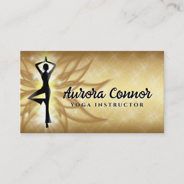 Tarjeta De Visita Instructor de yoga Lotus Flower Healthy Life Gold (Anverso)