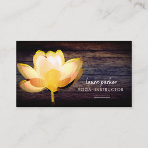 Tarjeta De Visita Instructor de yoga Lotus Gold Meditation Zen Wood