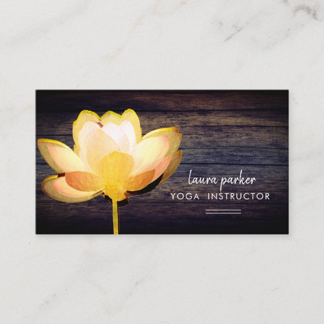 Tarjeta De Visita Instructor de yoga Lotus Gold Meditation Zen Wood (Anverso)