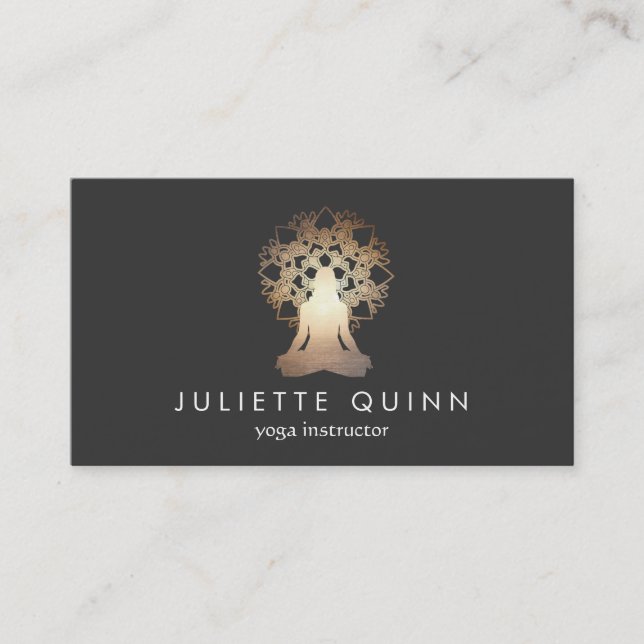 Tarjeta De Visita Instructor de yoga Meditación Pose Gold Lotus Mand (Anverso)
