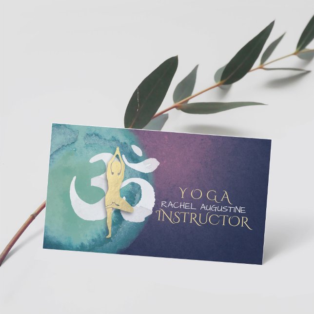 Tarjeta De Visita Instructor de Yoga Meditación Pose Simbol OM Púrpu (Subido por el creador)