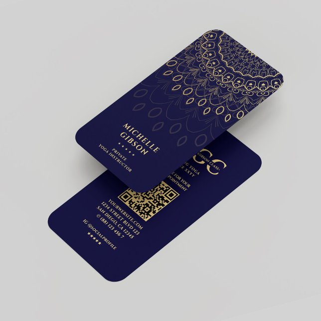 Tarjeta De Visita Instructor de yoga moderno Midnight Blue Gold Mand (Yoga Instructor Modern Midnight Blue Gold Mandala Business Card
)