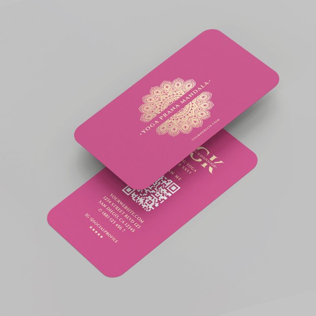 Tarjeta De Visita Instructor de Yoga moderno Monograma Oro rosa Mand (Modern Yoga Instructor Monogram Pink Gold Mandala Business Card
)