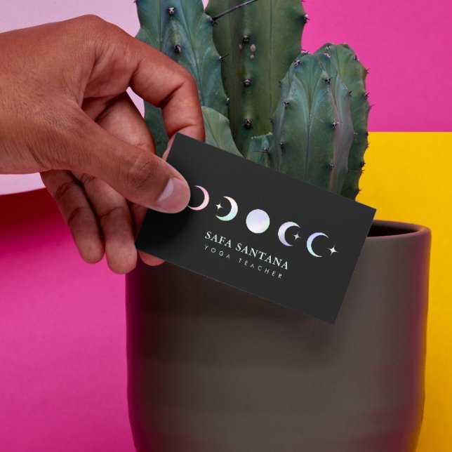 Tarjeta De Visita instructor de yoga Moon Phases Holográfica (Subido por el creador)