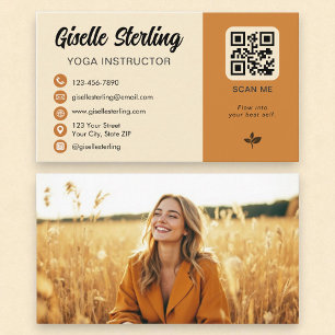 Tarjeta De Visita Instructor de yoga Naranja amarillo Código QR Foto
