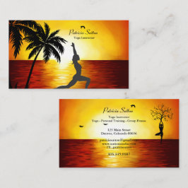 Tarjeta De Visita Instructor de yoga Palm Trees Ocean Sunset Silhoue