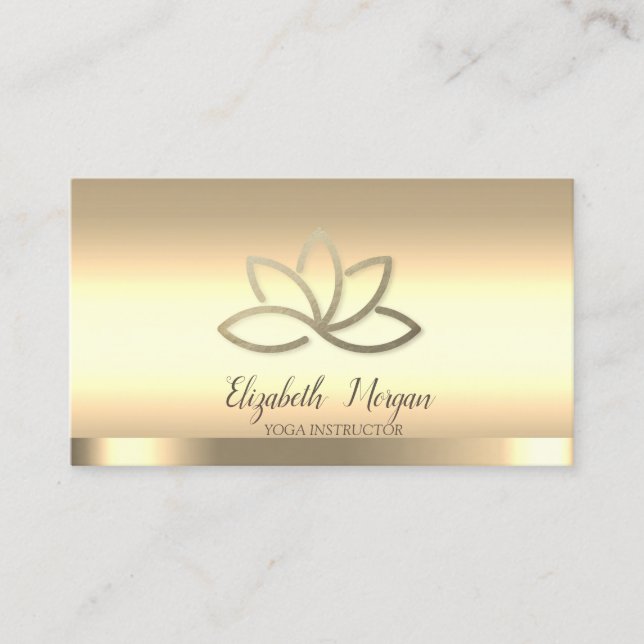 Tarjeta De Visita Instructor de Yoga Profesional Gold Lotus Flower F (Anverso)