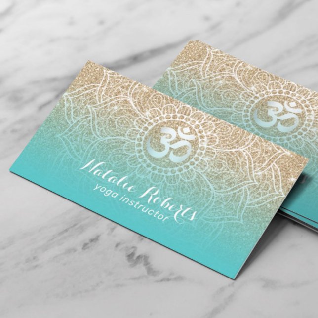 Tarjeta De Visita Instructor de yoga Purpurina de oro Verde azulado  (Subido por el creador)
