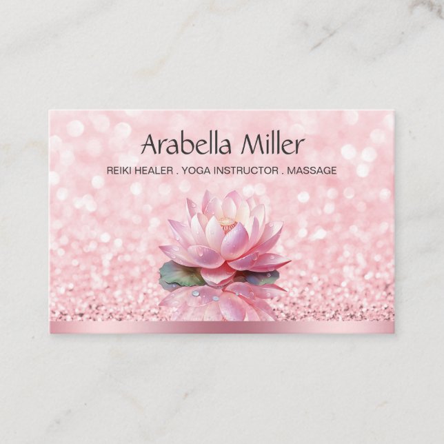 Tarjeta De Visita Instructor de Yoga Reiki Healer Bokeh Lotus Pink (Anverso)
