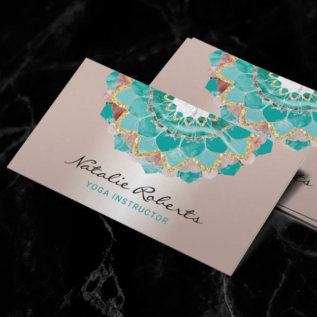 Tarjeta De Visita Instructor de yoga Rosa moderno Mandala Verde azul (Subido por el creador)