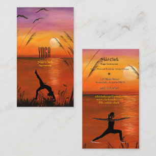 Tarjeta De Visita Instructor de Yoga Silhouette Pose Sunset 