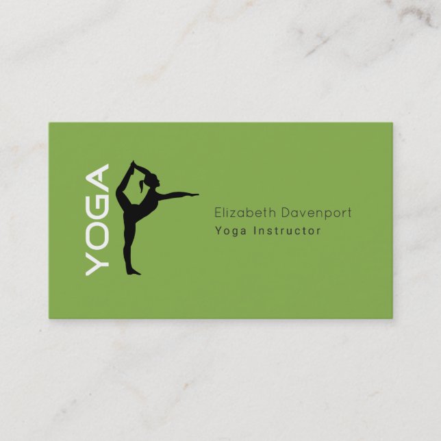 Tarjeta De Visita Instructor de yoga, silueta de yoga y espalda verd (Anverso)
