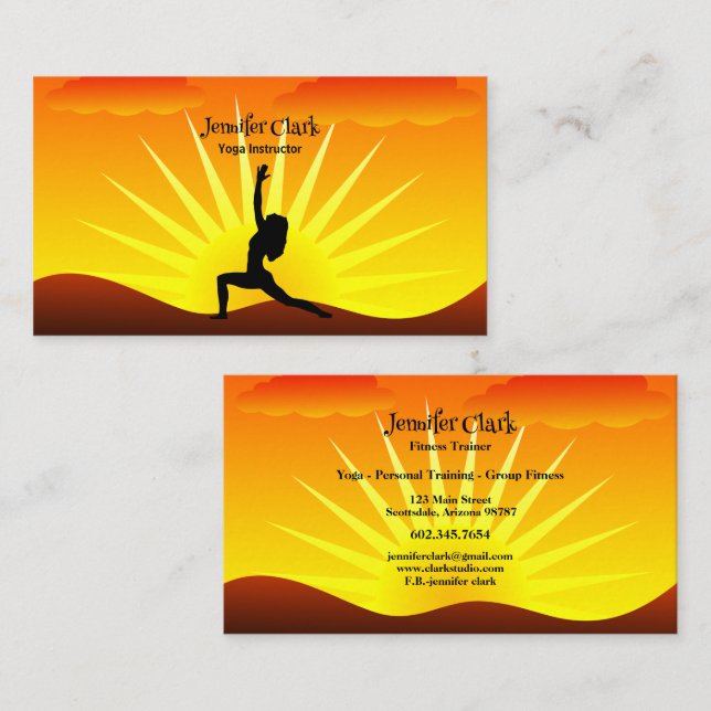 Tarjeta De Visita Instructor de Yoga Sunset Yoga Pose Silhouette (Anverso / Reverso)