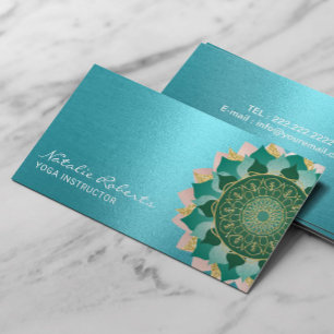 Tarjeta De Visita Instructor de yoga Turquoise Gold Mandala Flor
