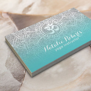 Tarjeta De Visita Instructor de yoga Verde azulado y Purpurina plate