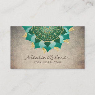 Tarjeta De Visita Instructor de yoga Vintage Green Mandala Flor
