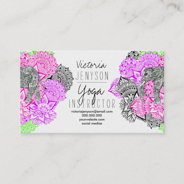 Tarjeta De Visita Instructor floral de la yoga de la mandala del (Anverso)