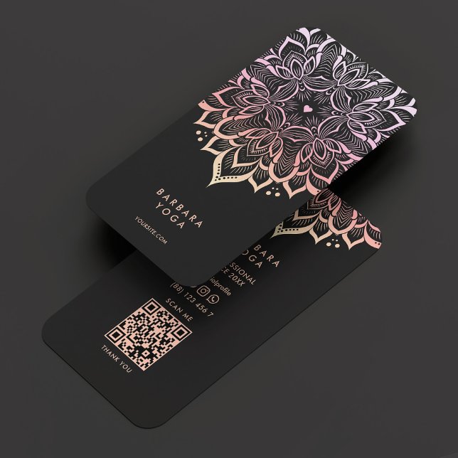 Tarjeta De Visita Instructor moderno de yoga Pastel Pink Mandala (Modern Yoga Instructor Holographic Pink Mandala Business Card
)