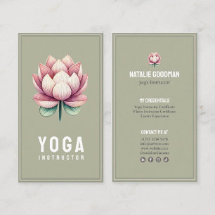 Tarjeta De Visita instructor yoga pilates flor de loto rosa verde