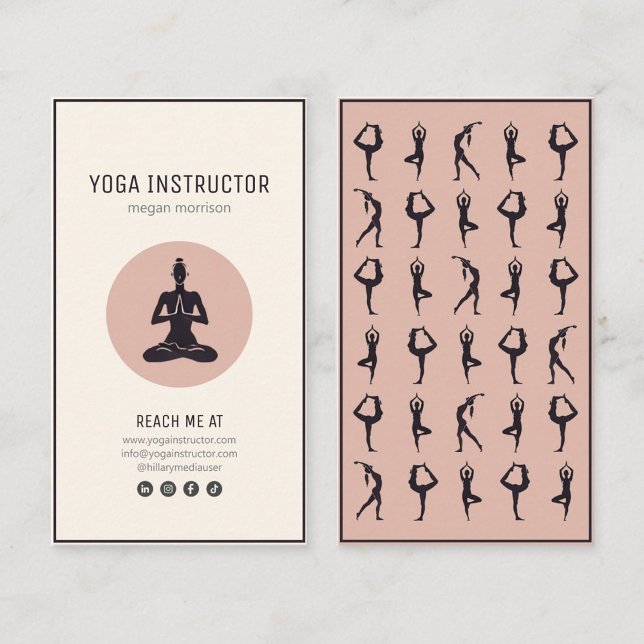 Tarjeta De Visita instructor yoga pilates posturas negro beige  (Subido por el creador)