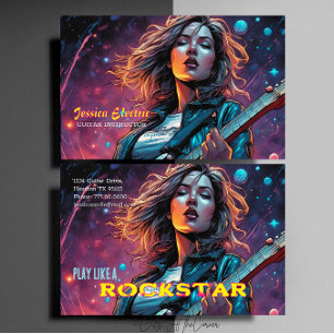 Tarjeta De Visita Instructora de guitarra femenina Rock Star