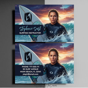 Tarjeta De Visita Instructora de surf femenino
