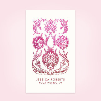 Tarjeta De Visita Instructora de yoga bohemio rosa y rojo burgundy