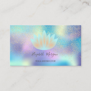 Tarjeta De Visita Instructora de Yoga con Confeti de Loto Holográfic