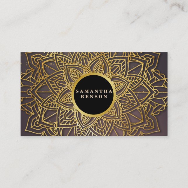 Tarjeta De Visita Instructora de Yoga con Patrón de Mandala de Flor  (Anverso)
