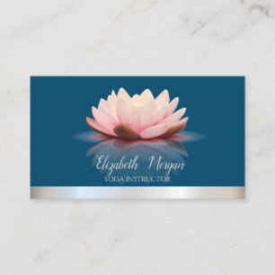 Tarjeta De Visita Instructora de Yoga Cool Lotus Silver Stripe