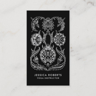 Tarjeta De Visita Instructora de Yoga Floral Boho Negro y Blanco Gen