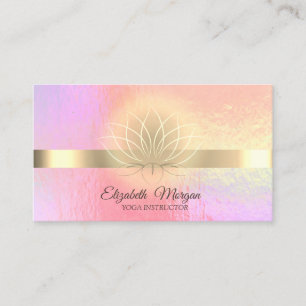 Tarjeta De Visita Instructora de Yoga Lotus Dorada Holográfica de Mo